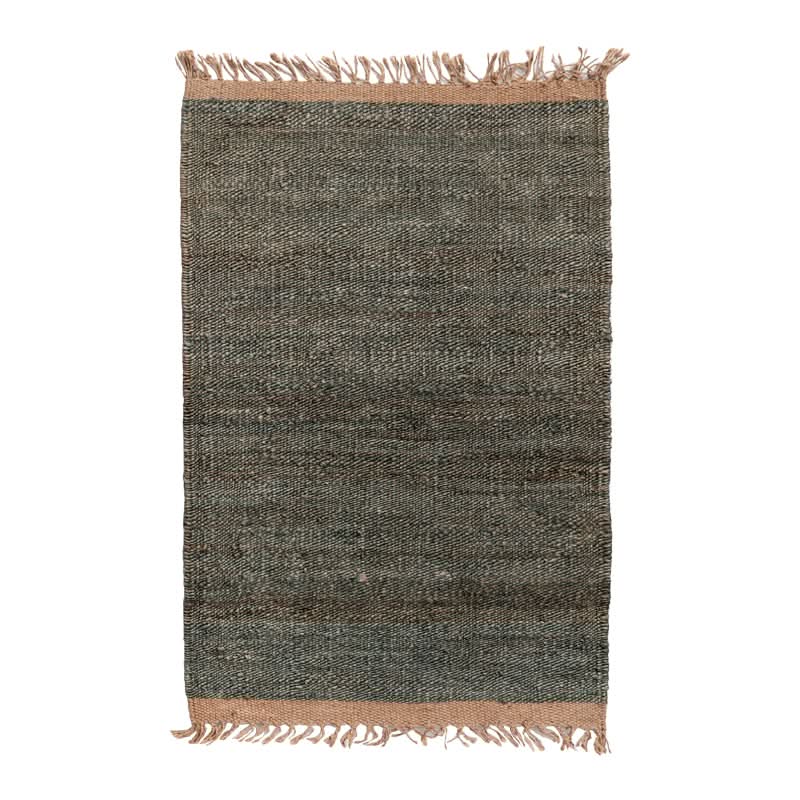 Natural & rustic handwoven jute rug with fringed edges.